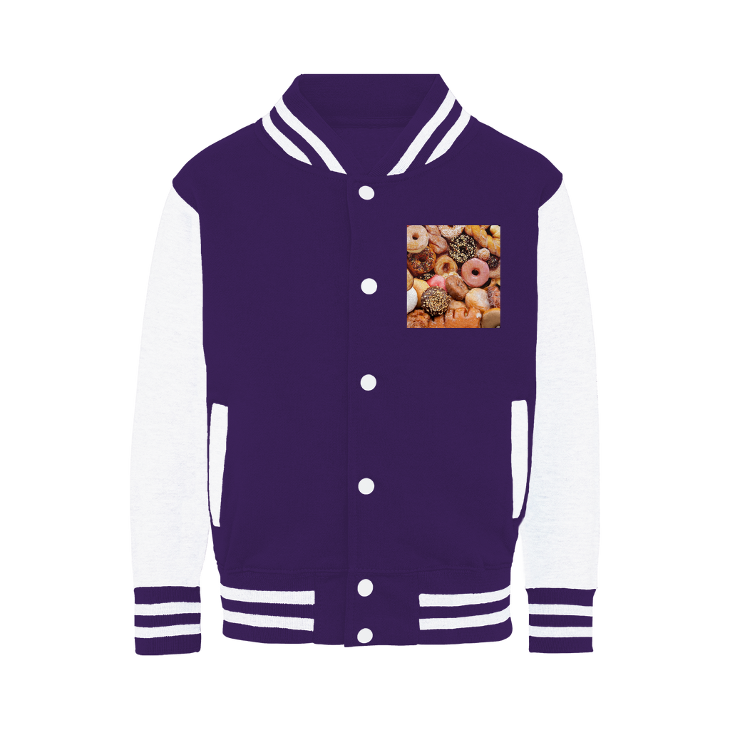 Purple Crop Contrast Sleeve Varsity Jacket